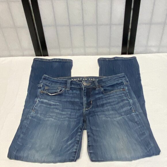 High Rise Slim Flared Kick Faded Denim Jeans American Eagle Next Level Stretch - Picture 7 of 15